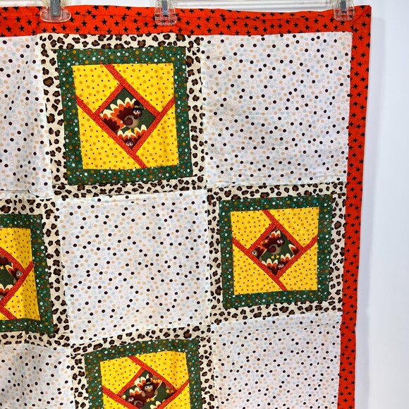 Homemade Handcrafted Baby Lap Blanket Quilt Fall Wall Hang Turkeys 39 1/2" x 30" - Picture 5 of 16